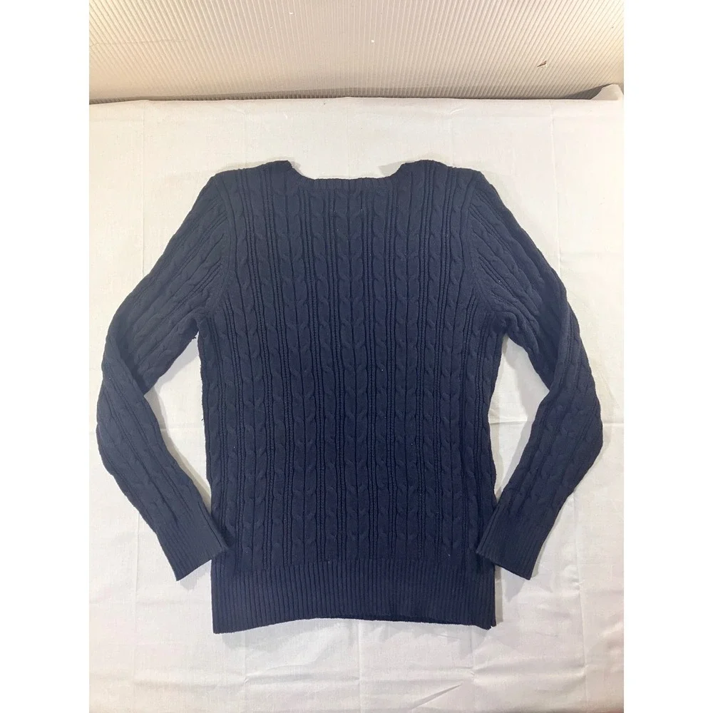 St Johns Bay Navy Cable Knit Crew Neck Long Sleeve Sweater Women's Petite Medium